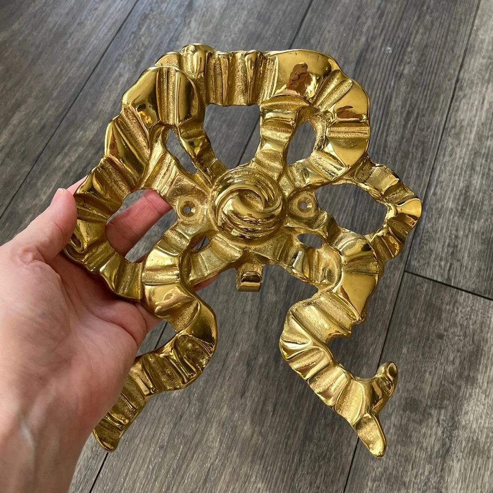 Vintage The Bombay Company Solid Brass Ribbon Bow Wall Hook Hanger